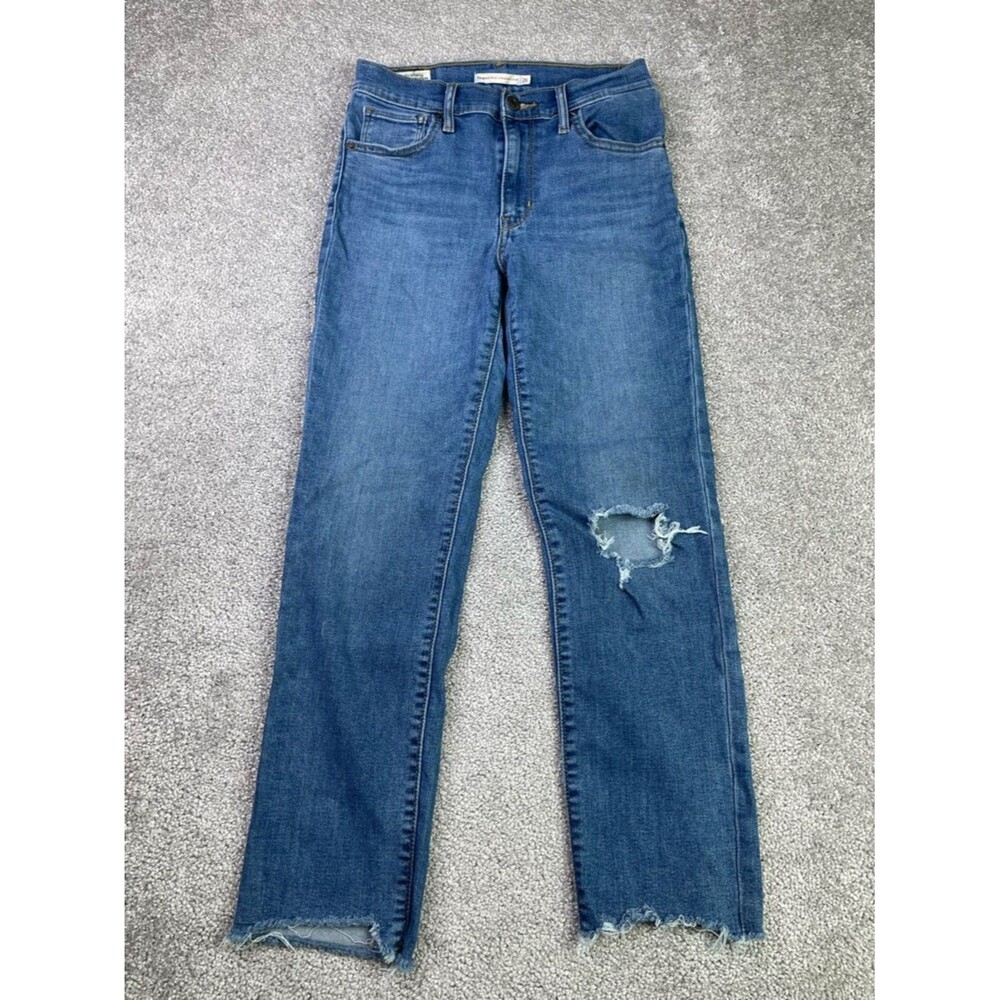 Levi’s Premium Jeans Women’s 26 Blue 724 Straight Crop High Rise Rip Frayed Hem
